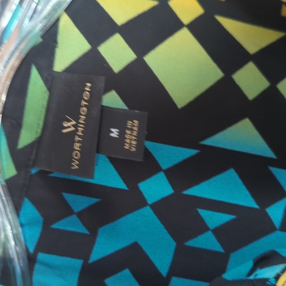 Worthington Abstract Print Sleeveless Accordion Pleated Button Down Blouse M - Picture 4 of 9